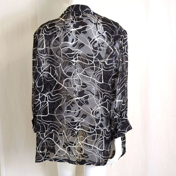Carol Little Black and White Sheer Print Blouse 2X - Picture 5 of 7